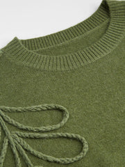 Knit Round Neckline Leaf Braid Oversized Sweater