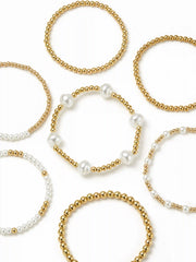 7PCS FAUX PEARL & BEADED BRACELET SET