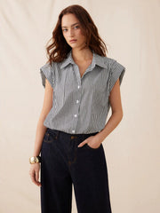 Cotton Striped Short Sleeve Blouse Bodysuit