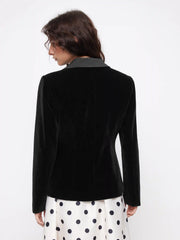 Velvet Two Tone Notched Collar Long Sleeve Double Breasted Blazer