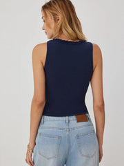 Cotton-blend V-neck Lace Trim Ruched Tank Top