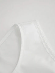 Cotton-blend Button Up Lace Trim Tank Top