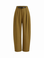 Mid Rise Barrel-leg Trousers With Belt