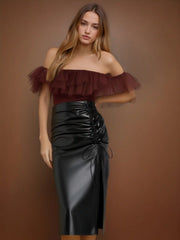 Ruffle Tulle Off-Shoulder Bodysuit