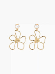 FLOWER & FAUX PEARL DROP EARRINGS