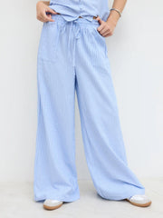 Stripe Shirred Cami Top & Mid Rise Elastic Waist Straight Leg Trousers Set