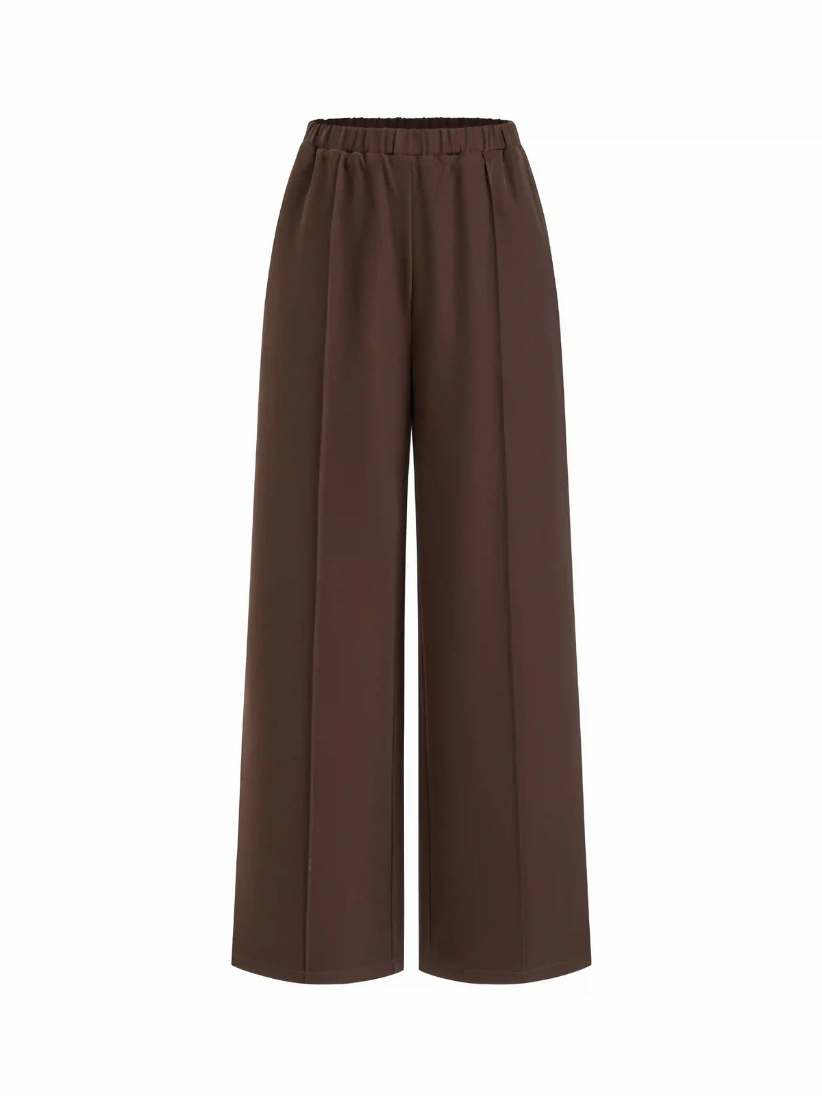 Mid Rise Elastic Waist Straight Leg Trousers
