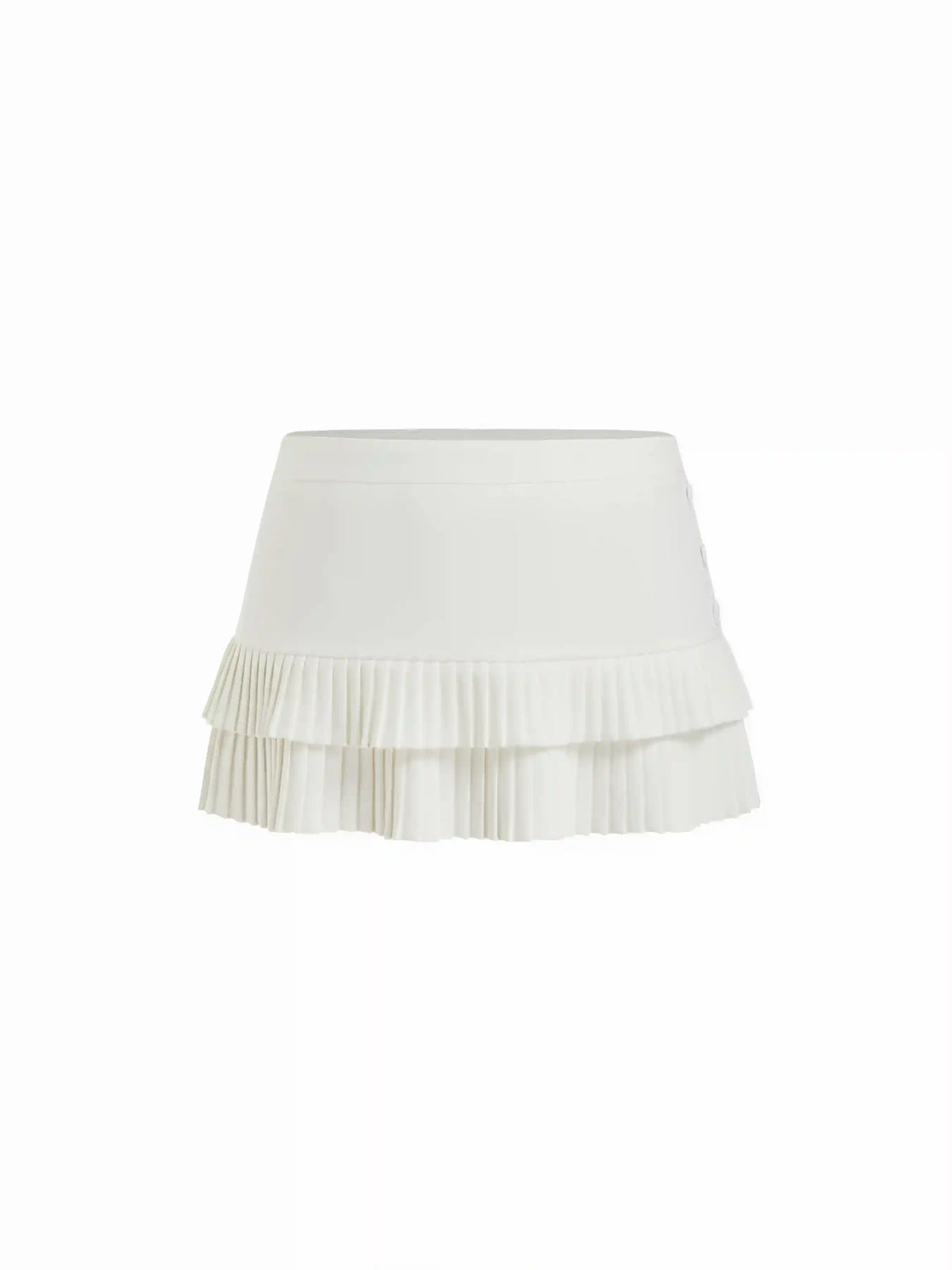 Mid Rise Pleated Tiered Button Mini Skirt