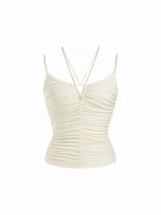 V-neck Criss Cross Ruched Drawstring Slim Cami Top