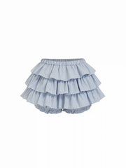 Cotton-blend Low Rise Checks Layered Ruffled Mini Skort