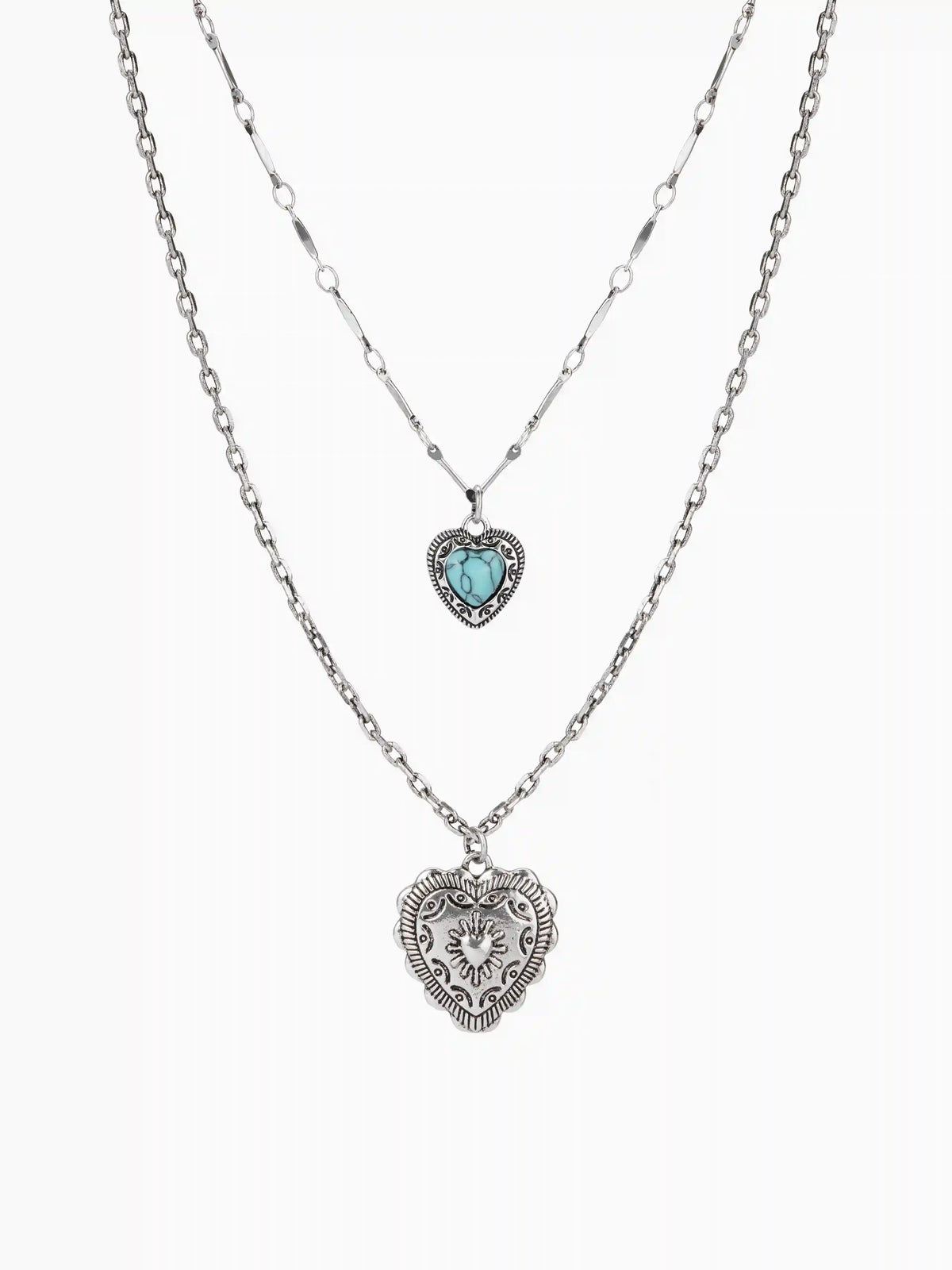 LAYERED HEART PENDANT CHAIN NECKLACE
