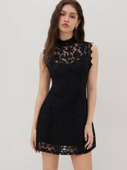 Lace High Neck Mini Dress