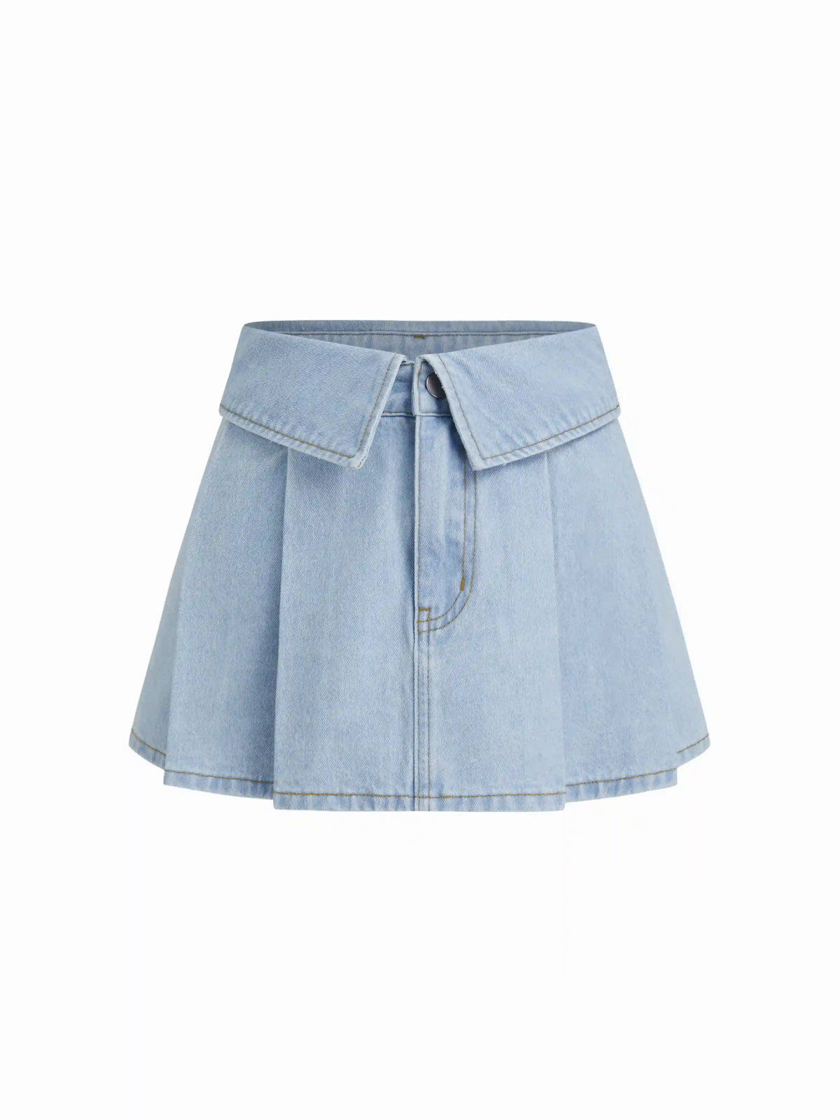 Denim Low Rise Pleated Fold Over Micro Mini Skirt