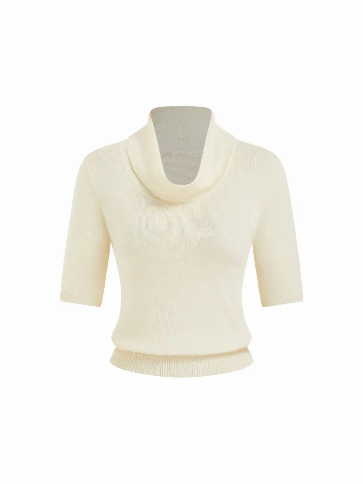 Knit Turtleneck Short Sleeve High Stretch Solid Top