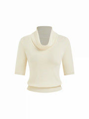 Knit Turtleneck Short Sleeve High Stretch Solid Top