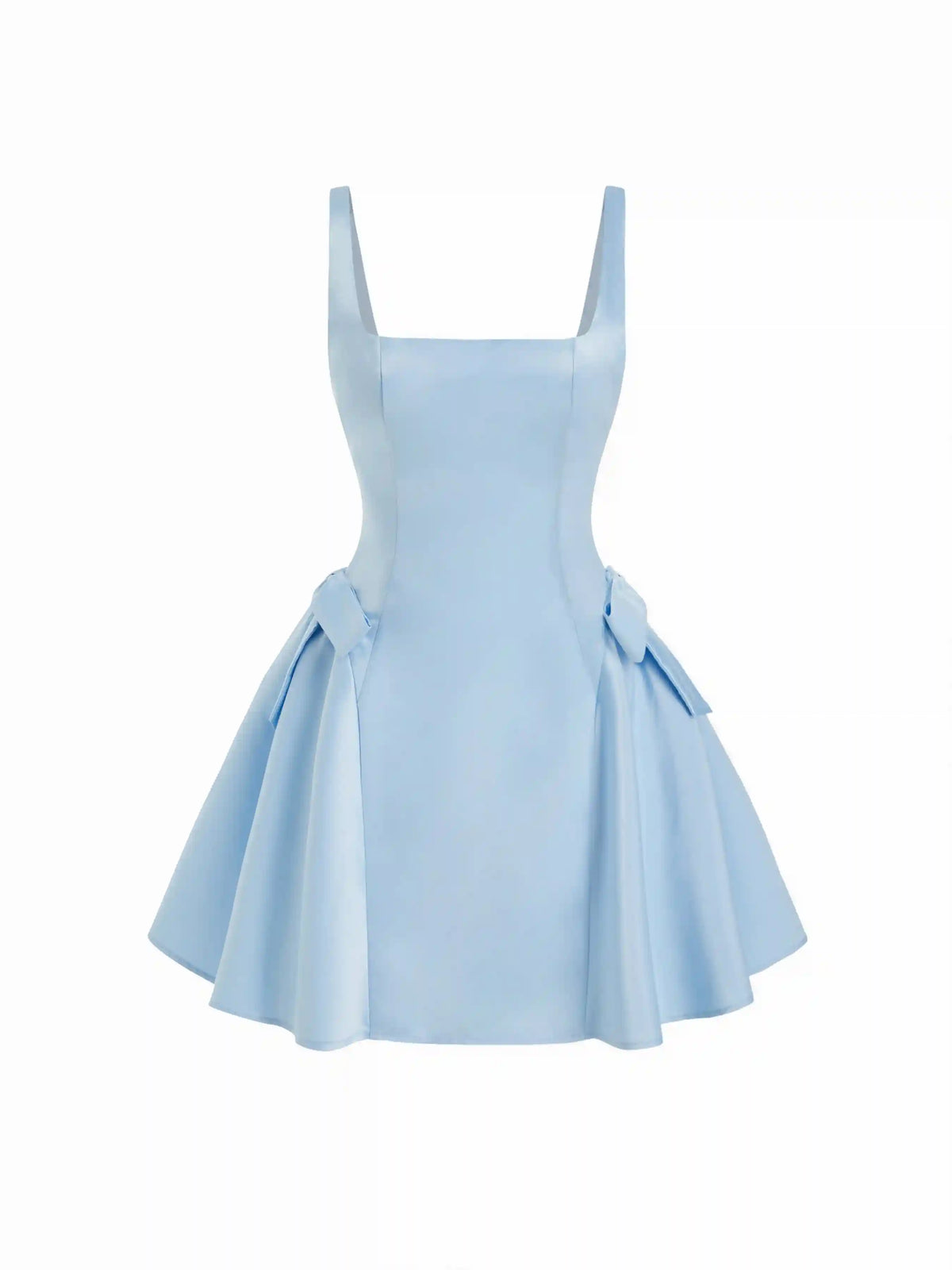 Satin Sculptural Square Neck Bowknot Flared Mini Dress