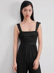 Square Neck Solid Ruched Bowknot Jumpsuit