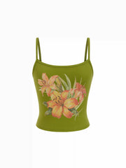 Cotton-blend Floral Rhinestone Cami Top