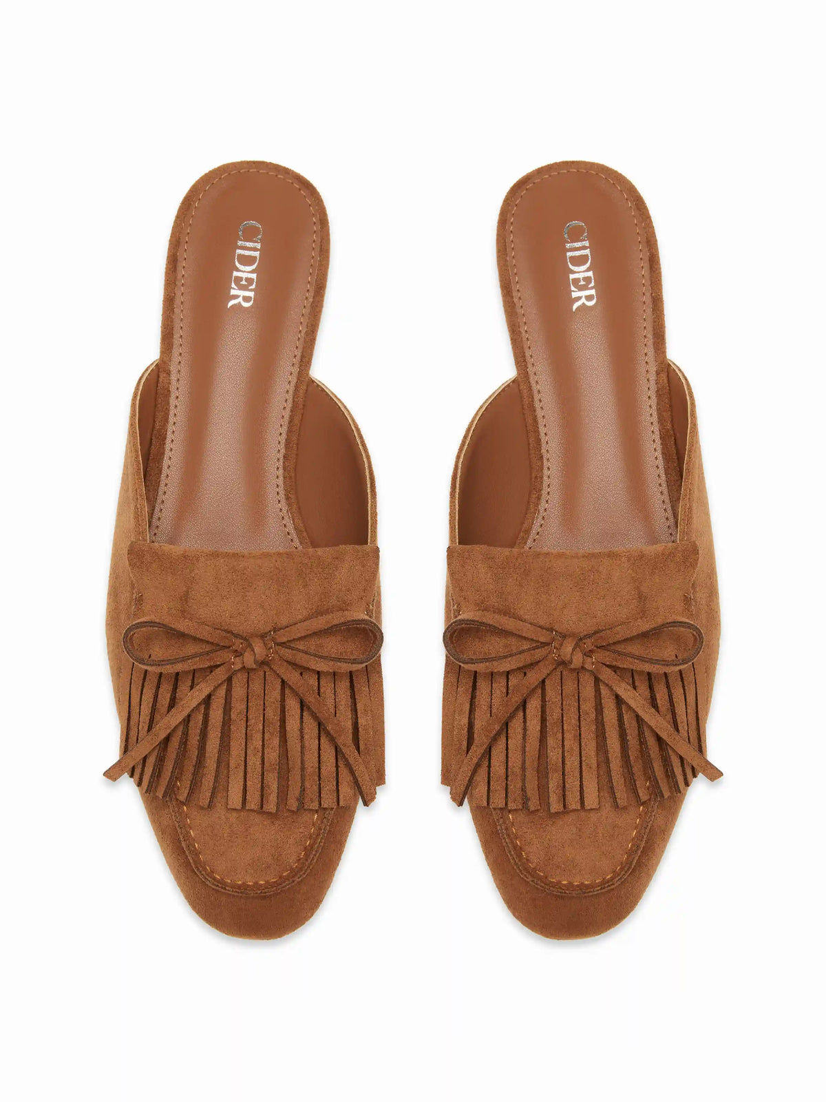 FAUX SUEDE BOWKNOT DECOR FRINGED MULE LOAFERS