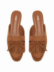FAUX SUEDE BOWKNOT DECOR FRINGED MULE LOAFERS