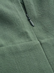 Linen-blend V-neck Solid Pocket Zipper Romper