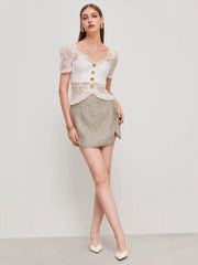 Tweed Low Rise Split Mini Skirt