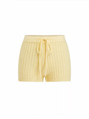 Cable Knit Mid Rise Drawstring Legging Micro Shorts