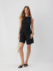 Polka Dot Boat Neck Ruched Mid Rise Romper