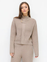 Knit Wool-blend Stand Collar Long Sleeve Zipper Oversized Cardigan