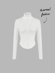 Thermal Cotton-blend High Neck Thumb Hole Solid Long Sleeve Tee