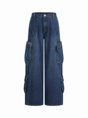 Cider Denim Low Rise Wide Leg Cargo Jeans