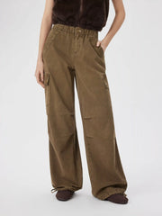 Denim Mid Rise Drawstring Wide Leg Cargo Jeans