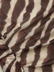 Mesh Zebra Striped Boat Neck Ruched Mini Dress