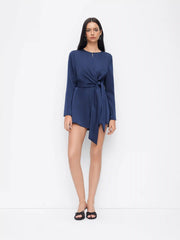 Satin Round Neckline Ruched Draped Micro Romper