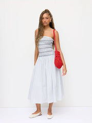 Cotton Striped Bandeau Ruched A-line Maxi Dress