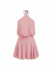 Chiffon Halter Neck Rhinestone Embellished Floral A-line Mini Dress