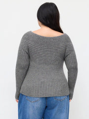 Knit V-neck Long Sleeve Twist Top Curve & Plus
