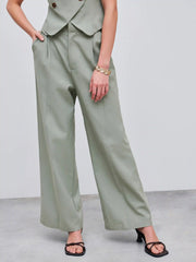 Cropped Linen Mid Rise Wide Leg Trousers