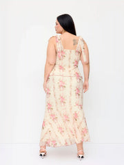 Floral Bowknot Cami Top & Mid Rise Maxi Skirt Set Curve & Plus