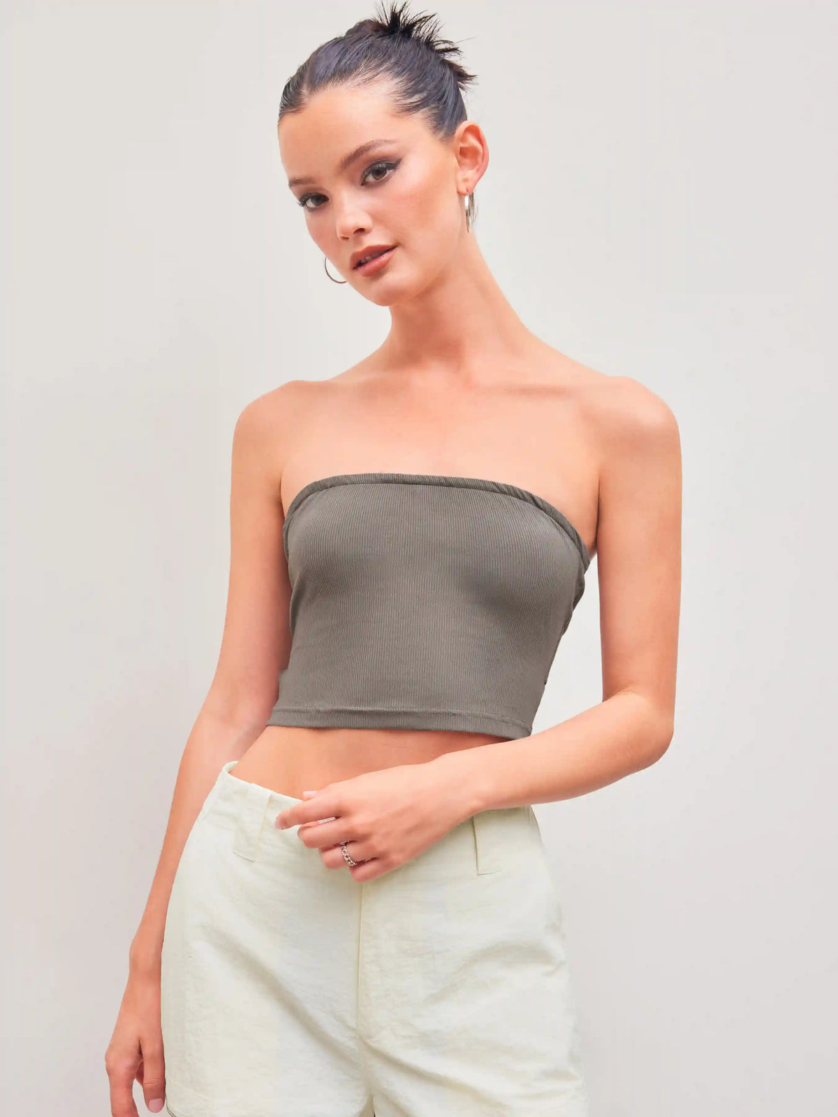 Belted Solid Crop Tube Top