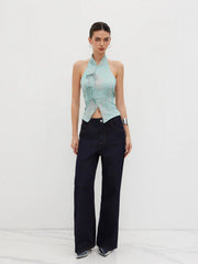 Jacquard Mandarin Collar Floral Bowknot Tank Top