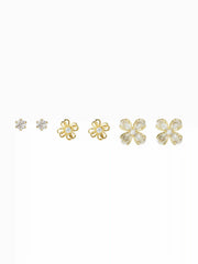 3 PAIRS RHINESTONE & FLOWER EARRINGS SET