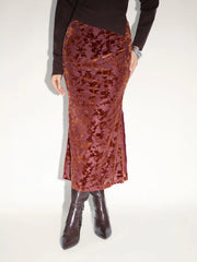Velvet Floral Elastic Waist Split Mermaid Maxi Skirt
