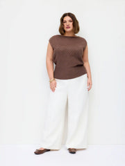 Knit Boat Neck Hollow Out Top Curve & Plus