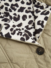 Stand Collar Leopard Print Oversized Long Sleeve Quilted Puffer