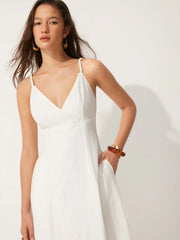 Linen-blend V-neck Twist Detail A-line Maxi Cami Dress