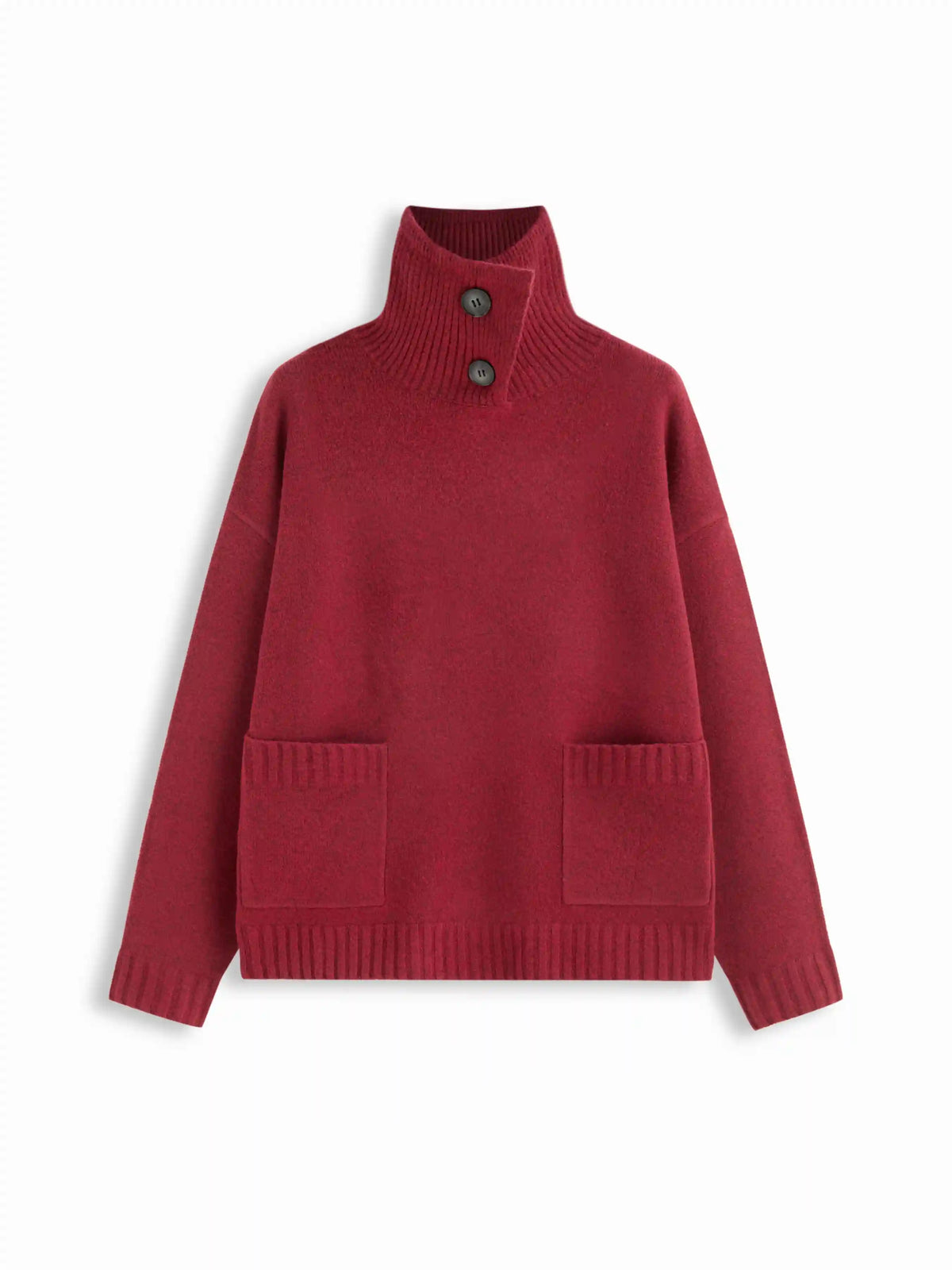Knit Wool-blend Funnel Neck Pocket Button Oversized Sweater