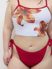 Square Neck Floral Contrasting Binding Tankini Tie Side Bikini Set Curve & Plus