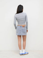 Denim Low Rise Asymmetrical Micro Mini Skirt