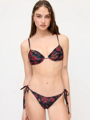 V-neck Floral Underwire Tie Side Bikini Set With Floral Sarong